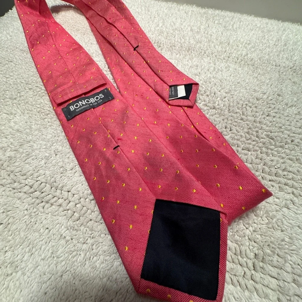 Bonobos Tie Red Orange Micro Polkadot Silk Linen Blend Narrow Thin Preppy Knit